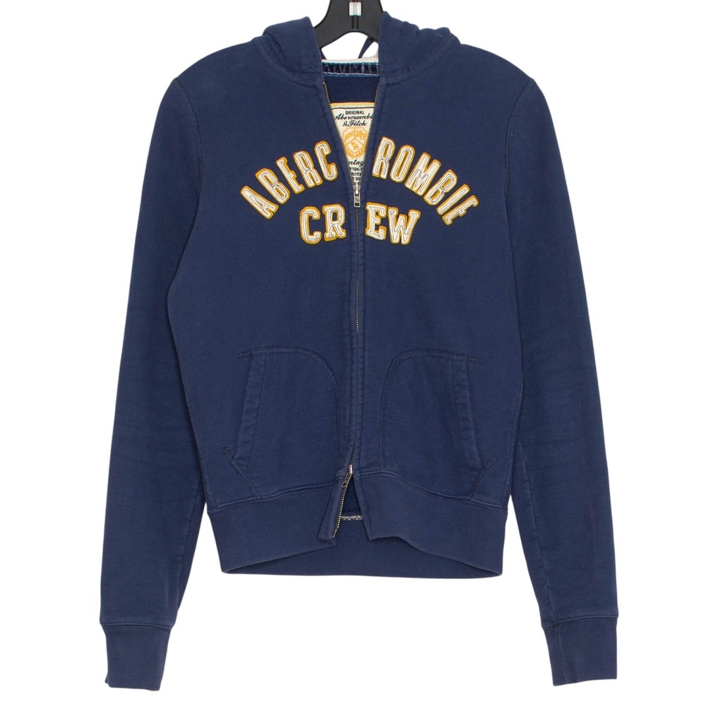 Abercrombie Full Zip Hoodie Jacket Y2K Spell Out Varsity Logo Preppy Navy Blue L